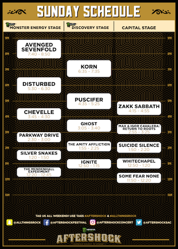 Monster Energy AFTERSHOCK 2016 Sunday (October 23) performance schedule