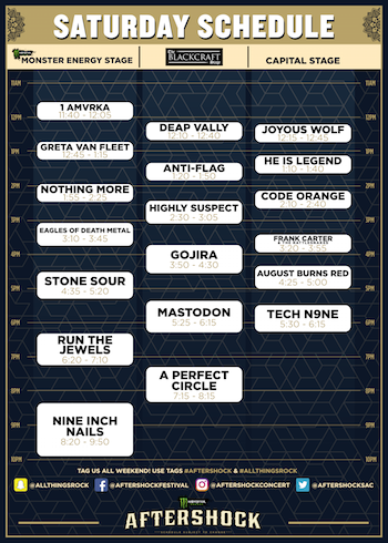 Monster Energy Aftershock Saturday performance schedule