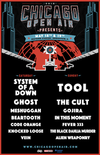 Chicago Open Air Presents flyer with daily music lineup & show details