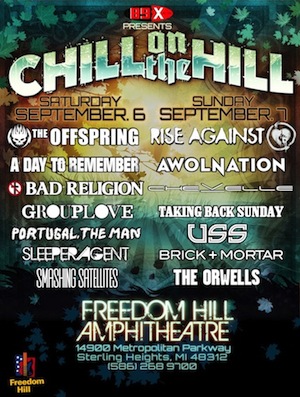 89X presents Chill On The Hill — flyer with band lineup and Freedom Hill Amphitheatre contact information