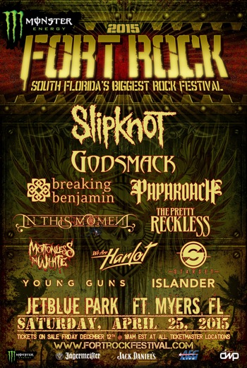 Monster Energy Fort Rock flyer with band lineup and venue information