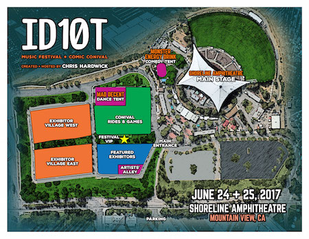 Map of the ID10T Music Festival + Comic Conival festival grounds at Shoreline Amphitheatre