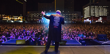 Derek Stevens, owner and CEO of the Las Vegas Events Center, addresses the crowd at Las Rageous