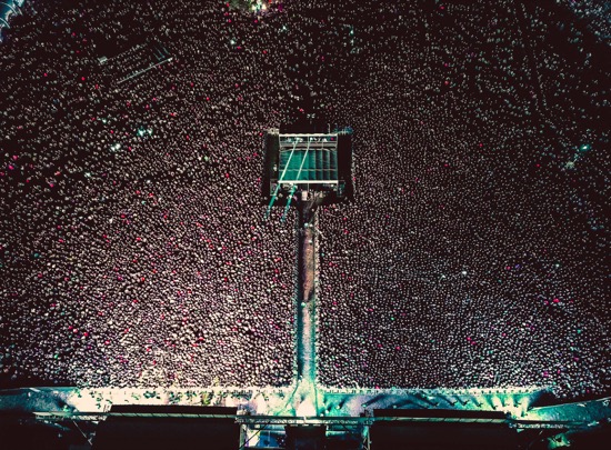 Aerial photo of the crowd in front of the main stages at Louder Than Life