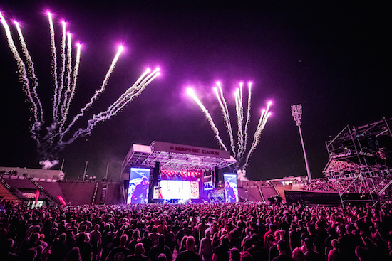 Rock On The Range 2018 crowd watches fireworks at the end of Avenged Sevenfold's set