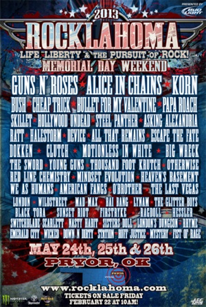 2013 Rocklahoma flyer with complete band lineup