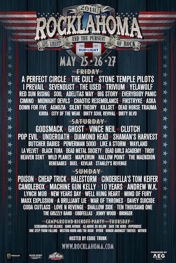 Rocklahoma 2018 flyer with daily band lineup