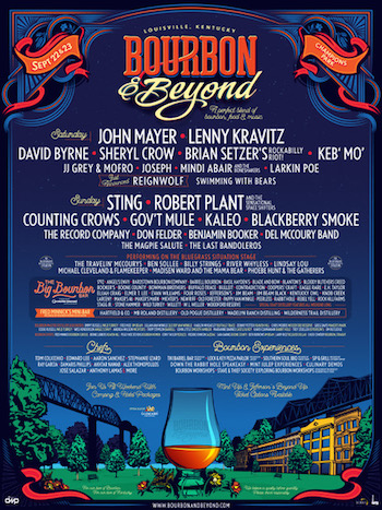 Bourbon & Beyond flyer with lineup of musical performances, bourbons, chefs, bourbon experiences and more 