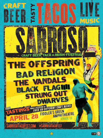 Sabroso Craft Beer, Taco & Music Festival Denver flyer with band lineup & show details